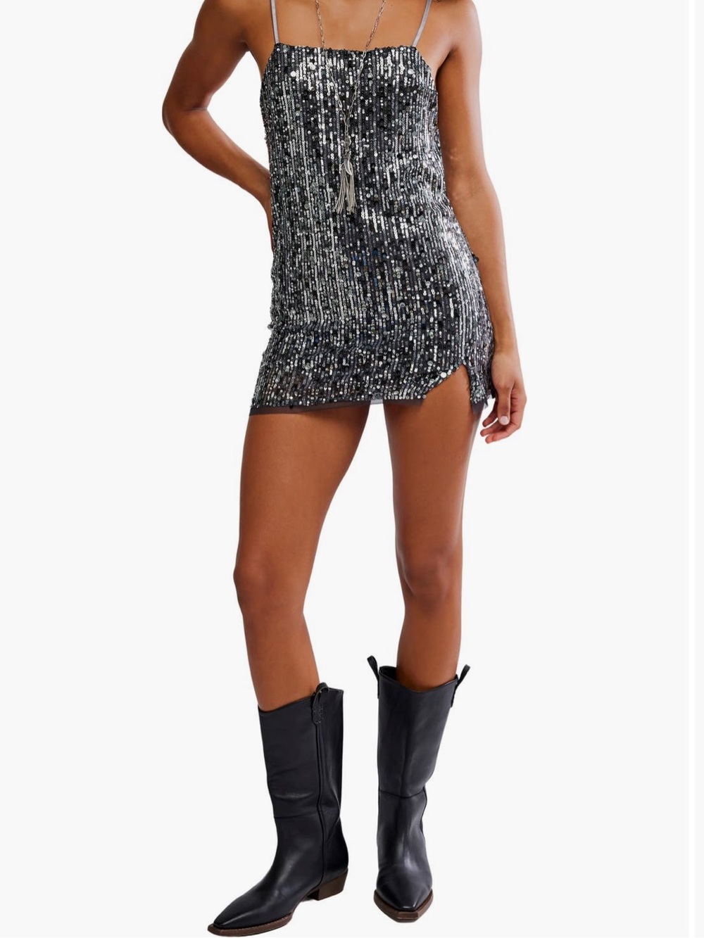 Free People Midnight Kiss Sequin Mini Dress Size M NWOT Party Silver